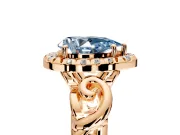 Halo Engagement Ring Setting for Fancy Blue Pear-Shaped Center with Open Scroll Shoulders and Prong Head in Rose Gold