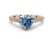 Solitaire Engagement Ring Setting for Fancy Blue Heart-Shaped Center with Crossover Accents and Prong Head in Rose Gold