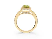Halo Engagement Ring Setting for Fancy Yellow Radiant Cut Center with Metal-Rimmed Halo, Pave Band and Prong Head in Yellow Gold