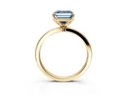 Solitaire Engagement Ring Setting for Fancy Blue Asscher Cut Center with Thin Rounded Plain Band and Prong Head in Yellow Gold