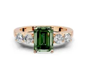 5 Stone Engagement Ring Setting for Fancy Green Emerald Cut Center with Equal Close-Set Accents and Prong Head in Rose Gold