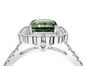 Milgrain Floral Halo Engagement Ring Setting for Fancy Green Radiant Cut Center with Pave Band and Prong Head in White Gold