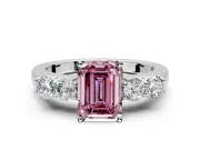 5 Stone Engagement Ring Setting for Fancy Pink Emerald Cut Center with Equal Close-Set Accents and Prong Head in Platinum