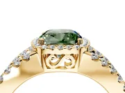 Halo Engagement Ring Setting for Fancy Green Cushion Cut Center with Wide-Open Pave Split Shank and Prong Head in Yellow Gold