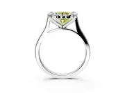 Single Halo Engagement Ring Setting for Fancy Yellow Round Cut Center with Corner Claws, Plain Band and Prong Head in Platinum