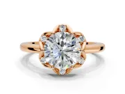 Floral Frame Engagement Ring Setting for Round Cut Center with Accent Clusters and Prong Head in Rose Gold