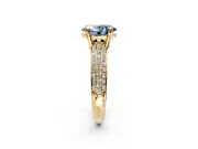 Solitaire Engagement Ring Setting for Fancy Blue Oval Center with Multi-Row Pave Accents and Basket Head in Yellow Gold