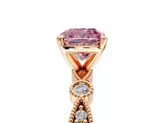 Solitaire Engagement Ring Setting for Fancy Pink Cushion Cut Center with Milgrain Bezel Accents and Prong Head in Rose Gold