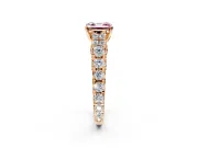 Solitaire Engagement Ring Setting for Fancy Pink Asscher Cut Center with Pave Cathedral Shoulders and Prong Head in Rose Gold