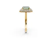 Halo Engagement Ring Setting for Fancy Green Asscher Cut Center with Plain Tapered Band and Prong Head in Yellow Gold