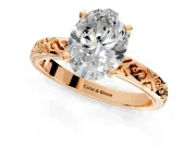 Solitaire Engagement Ring Setting for Oval Center with Scrollwork Band and Prong Head in Rose Gold