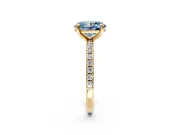 Solitaire Engagement Ring Setting for Fancy Blue Oval Center with Fine Pave Narrow Band and Prong Head in Yellow Gold