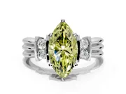 Solitaire Engagement Ring Setting for Fancy Yellow Marquise Center with Grooved Bar Accent Band and Prong Head in Sterling Silver