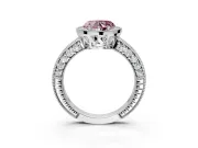 Milgrain Halo Engagement Ring Setting for Fancy Pink Heart-Shaped Center with Wide Pave Band and Prong Head in Sterling Silver