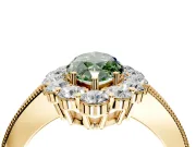 Halo Engagement Ring Setting for Fancy Green Marquise Center with Milgrain Channel Band and Prong Head in Yellow Gold