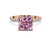 Solitaire Engagement Ring Setting for Fancy Pink Princess Cut Center with Fine Pave Accents and Prong Head in Rose Gold