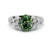 Cluster Engagement Ring Setting for Fancy Green Oval Center with Bezel Accent Clusters and Prong Head in White Gold