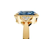 Cluster Engagement Ring Setting for Fancy Blue Emerald Cut Center with Milgrain Shoulder Clusters and Prong Head in Yellow Gold
