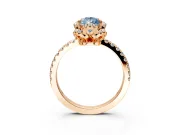 Halo Engagement Ring Setting for Fancy Blue Pear-Shaped Center with Openwork Halo, Pave Band and Prong Head in Rose Gold