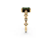 Milgrain Bezel Engagement Ring Setting for Fancy Green Emerald Cut Center with Marquise Stations and Bezel Head in Yellow Gold