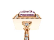 Halo Engagement Ring Setting for Fancy Pink Princess Cut Center with Milgrain Rim, Pave Band and Prong Head in Rose Gold
