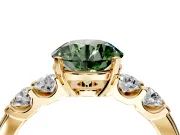 5 Stone Engagement Ring Setting for Fancy Green Round Cut Center with Plain Band and Prong Head in Yellow Gold
