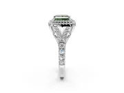 Double Halo Engagement Ring Setting for Fancy Green Princess Cut Center with Narrow Pave Split Shank and Prong Head in Platinum