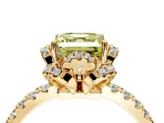 Halo Engagement Ring Setting for Fancy Yellow Asscher Cut Center with Openwork Halo, Pave Band and Prong Head in Yellow Gold
