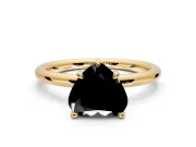 Hidden Halo Engagement Ring Setting for Fancy Black Heart-Shaped Center with Thin Rounded Band and Prong Head in Yellow Gold