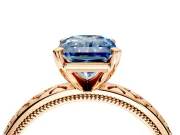Solitaire Engagement Ring Setting for Fancy Blue Radiant Cut Center with Milgrain X Pattern Band and Prong Head in Rose Gold