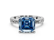 Solitaire Engagement Ring Setting for Fancy Blue Asscher Cut Center with Scrollwork Band and Prong Head in White Gold