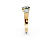 3 Stone Engagement Ring Setting for Fancy Green Heart-Shaped Center with Raised Basket Heads and Prong Head in Yellow Gold