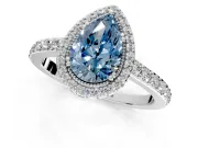 Halo Engagement Ring Setting for Fancy Blue Pear-Shaped Center with Inner Milgrain Border and Prong Head in Sterling Silver