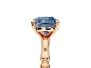 Solitaire Engagement Ring Setting for Fancy Blue Cushion Cut Center with Bamboo Band and Prong Head in Rose Gold