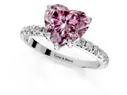 Solitaire Engagement Ring Setting for Fancy Pink Heart-Shaped Center with Micro Pave Band and Prong Head in Platinum