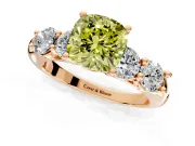 5 Stone Engagement Ring Setting for Fancy Yellow Cushion Cut Center with Graduated Accents and Prong Head in Rose Gold