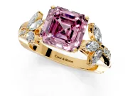 Floral Engagement Ring Setting for Fancy Pink Asscher Cut Center with Trailing Marquise Accents and Prong Head in Yellow Gold