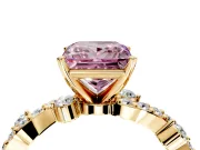 Solitaire Engagement Ring Setting for Fancy Pink Princess Cut Center with Bar-Station Pave Twist and Prong Head in Yellow Gold