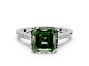 Solitaire Engagement Ring Setting for Fancy Green Asscher Cut Center with Channel Accents and Prong Head in White Gold