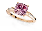 Solitaire Engagement Ring Setting for Fancy Pink Cushion Cut Center with Channel Accents and Prong Head in Rose Gold