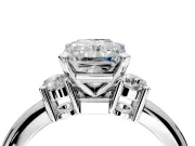 3 Stone Engagement Ring Setting for Radiant Cut Center with Wide Plain Band and Prong Head in Sterling Silver