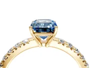 Solitaire Engagement Ring Setting for Fancy Blue Emerald Cut Center with Large Accent Band and Prong Head in Yellow Gold