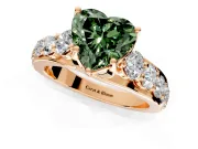 Solitaire Engagement Ring Setting for Fancy Green Heart-Shaped Center with Graduated Shared Prongs and Prong Head in Rose Gold