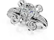Solitaire Engagement Ring Setting for Pear-Shaped Center with Twisted Band and Scroll Prong Head in White Gold