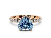 Open Basket Engagement Ring Setting for Fancy Blue Heart-Shaped Center with Pave Band and Prong Head in Rose Gold