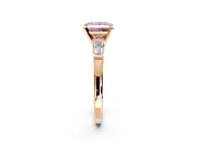 3 Stone Engagement Ring Setting for Fancy Pink Princess Cut Center with Channel Baguette Accents and Prong Head in Rose Gold