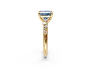 Solitaire Engagement Ring Setting for Fancy Blue Princess Cut Center with Trailing Leaf Accent Band and Prong Head in Yellow Gold