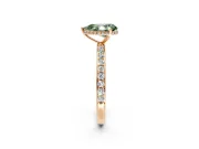 Hidden Halo Engagement Ring Setting for Fancy Green Pear-Shaped Center with Pave Band and Prong Head in Rose Gold