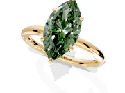 Low-Set Solitaire Engagement Ring Setting for Fancy Green Oval Center with Thin Plain Band and Prong Head in Yellow Gold