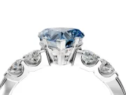5 Stone Engagement Ring Setting for Fancy Blue Heart-Shaped Center with Plain Band and Prong Head in Platinum